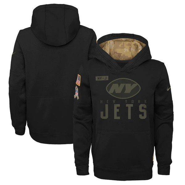 Youth New York Jets Black NFL 2020 Salute To Service Sideline Performance Pullover Hoodie